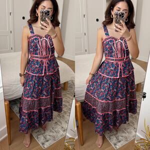 NWT Gunne Sax x Modcloth Grace Peplum Midi Dress Blue Pink Floral Medium